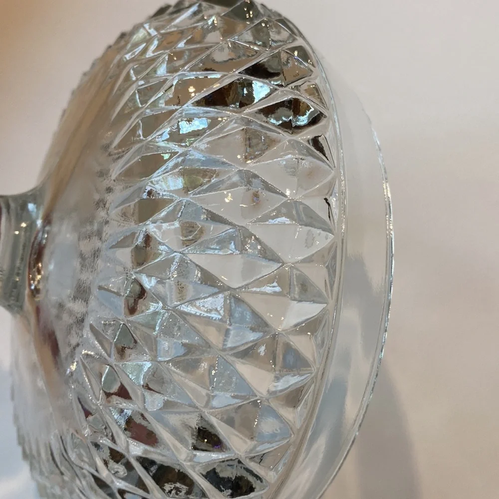 Vintage Diamond Cut Clear Pedestal Candy Dish Indiana Glass Co - Picture 5 of 14